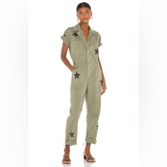 NEW Pistola Grover Jumpsuit Royal Honor Green Denim Stars Size XS NWOT - Picture 1 of 10